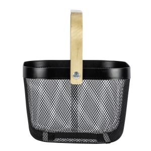 Cesta para baño de acero con asa de bambú