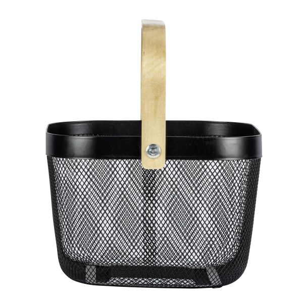 Steel bath basket with bamboo handle