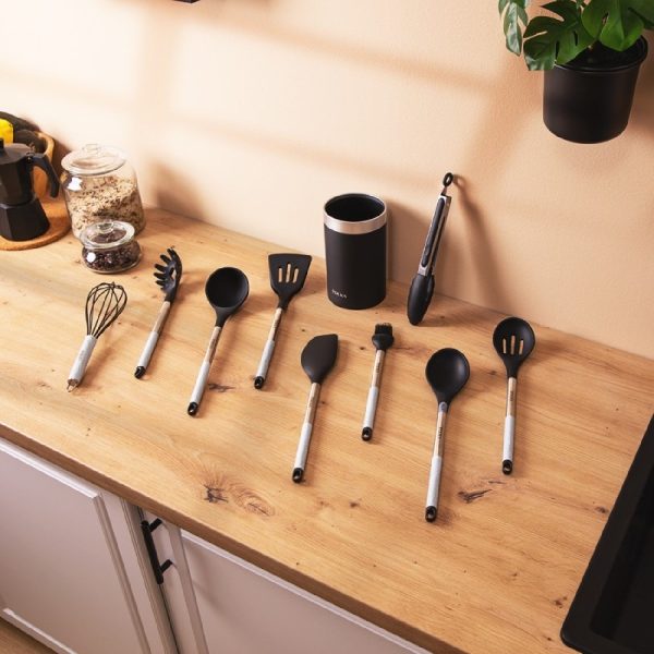 Set of 9 kitchen utensils Polka in black with stand included - Image 2