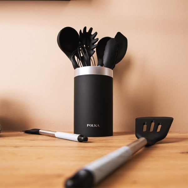 Set of 9 kitchen utensils Polka in black with stand included - Image 3