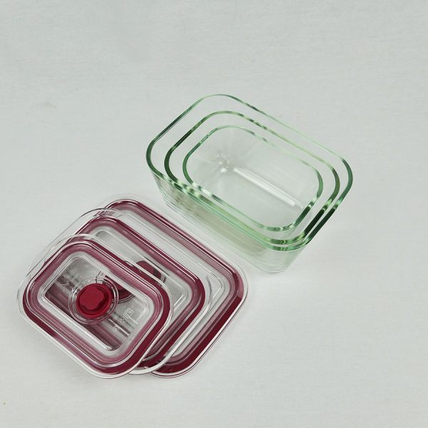 Set de 3 tuppers rectangulares de vidrio de borosilicato con tapa de vacío - Imagen 5
