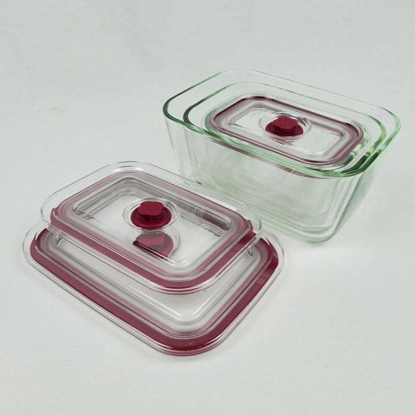 Set de 3 tuppers rectangulares de vidrio de borosilicato con tapa de vacío