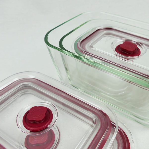 Set de 3 tuppers rectangulares de vidrio de borosilicato con tapa de vacío - Imagen 4