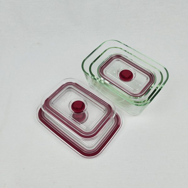 Set de 3 tuppers rectangulares de vidrio de borosilicato con tapa de vacío - Imagen 3