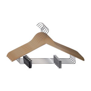 Set of 5 wooden hangers with clips